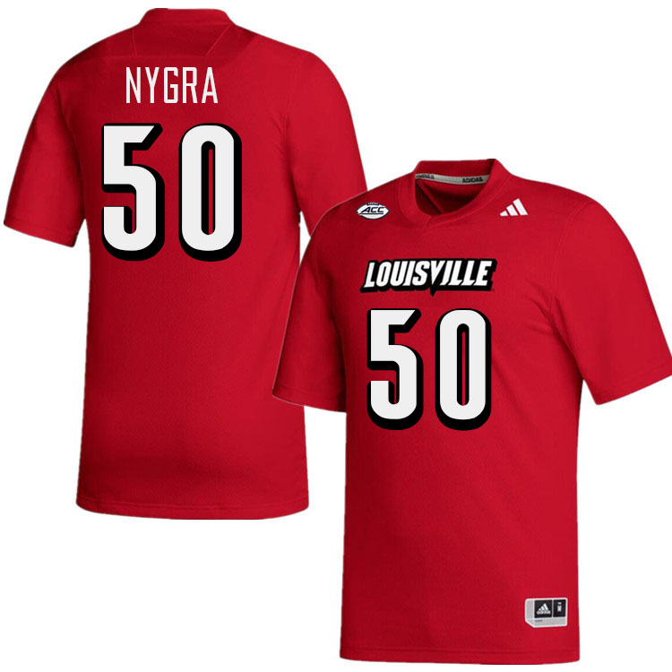 Men #50 Pete Nygra Louisville Cardinals College Football Jerseys Stitched-Red